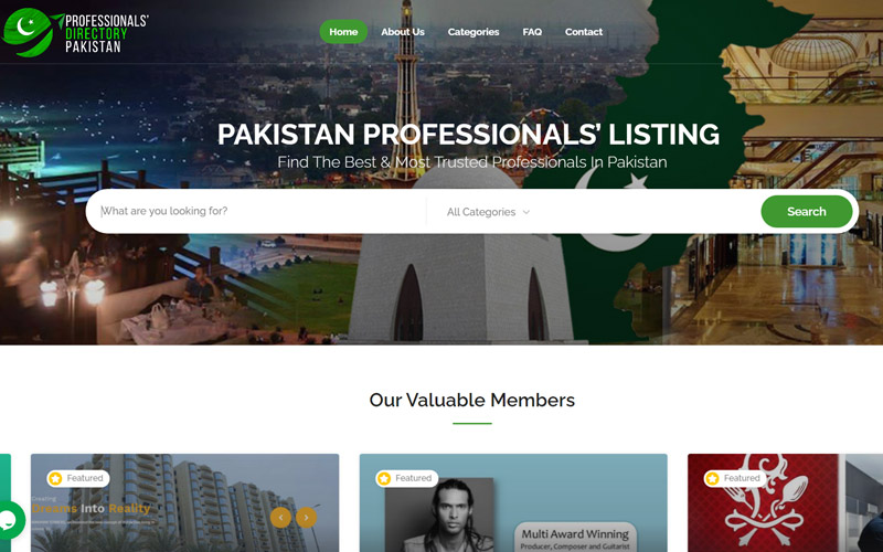 Professionals’ Directory Pakistan<br>
So in order to assist both international visitors, as well as potential domestic clients, in undertaking swift search for connecting with the professional and economical services, listings at Professionals’ Directory Pakistan is the optimum solution.
Tools and Technologies: Frontend and Backend Development build in PHP, MySQL, Jquery, HTML5, CCS3, Bootstrap, API Integration